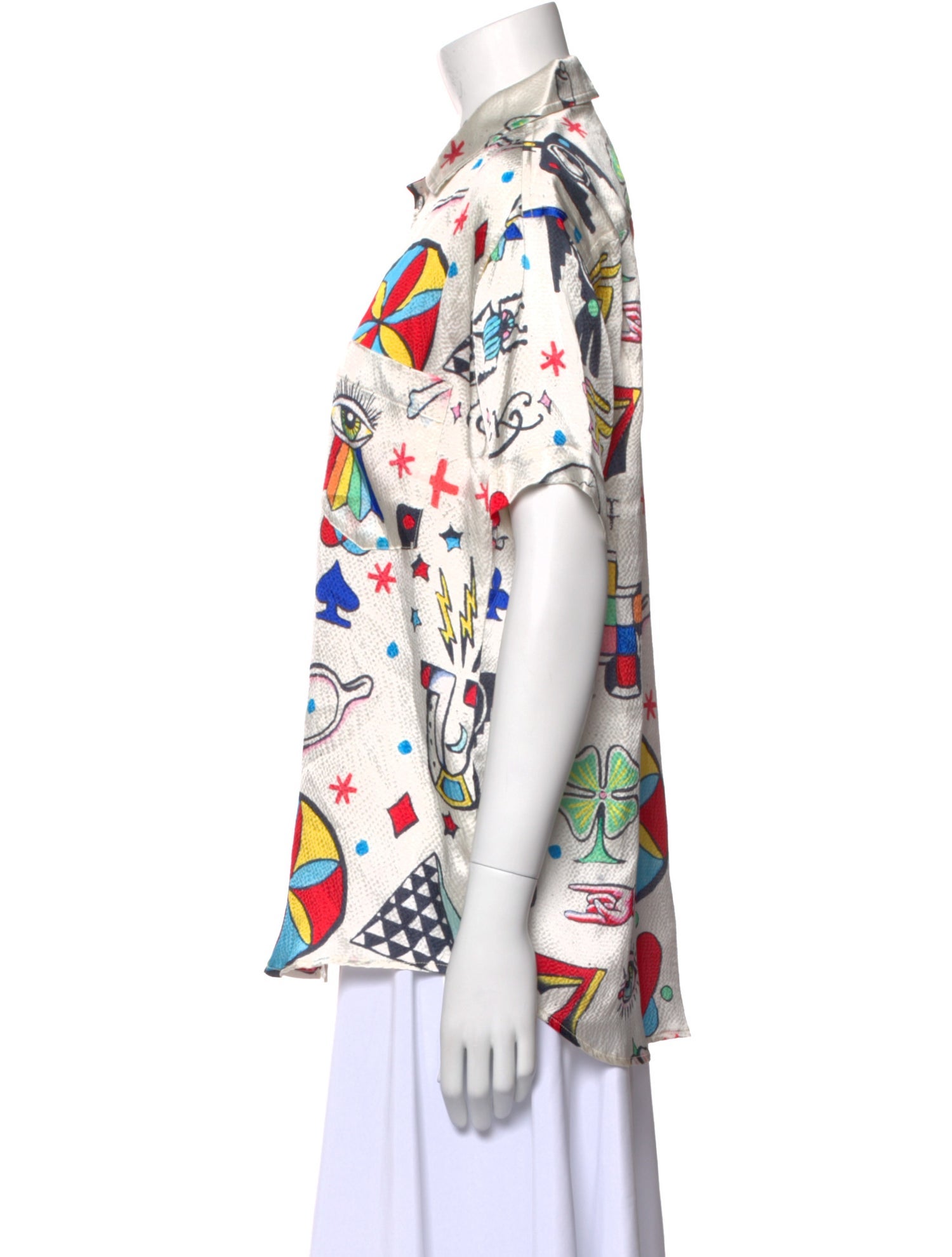 The Elder Statesman Silk Printed Button-Up Top