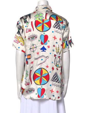 The Elder Statesman Silk Printed Button-Up Top