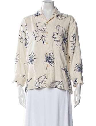 The Elder Statesman Printed Three-Quarter Sleeve Button-Up Top