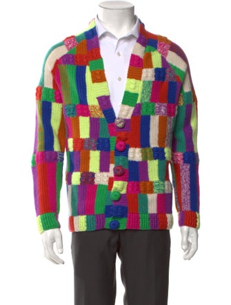 The Elder Statesman Colorblock Pattern V-Neck Cardigan