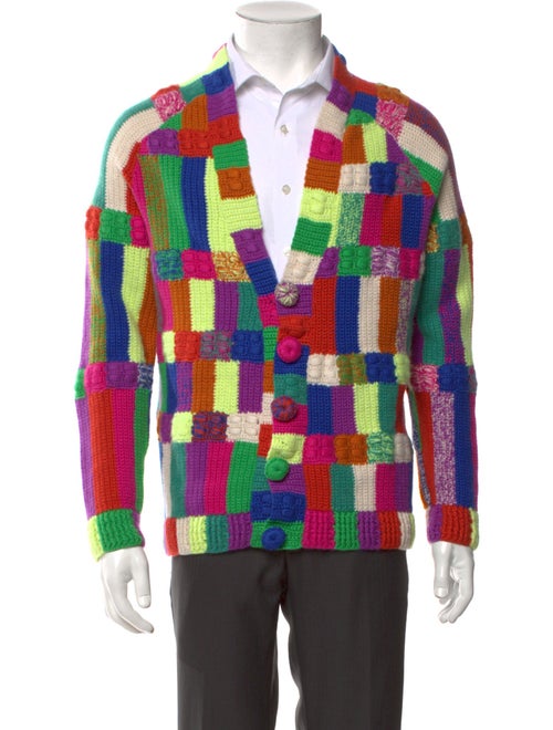 The Elder Statesman Colorblock Pattern V-Neck Cardigan
