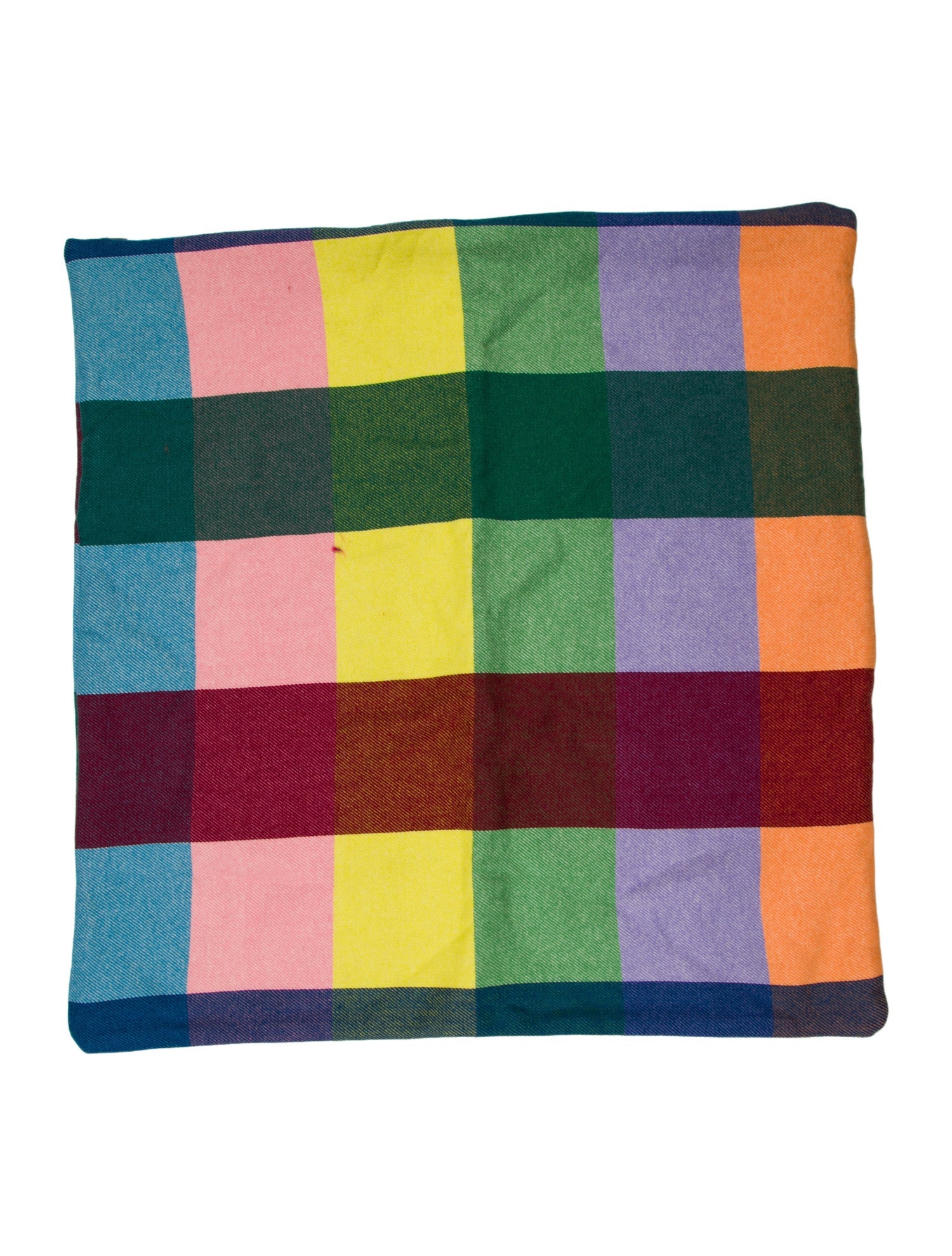 The Elder Statesman Rainbow Plaid Woven Throw Pillow Cover