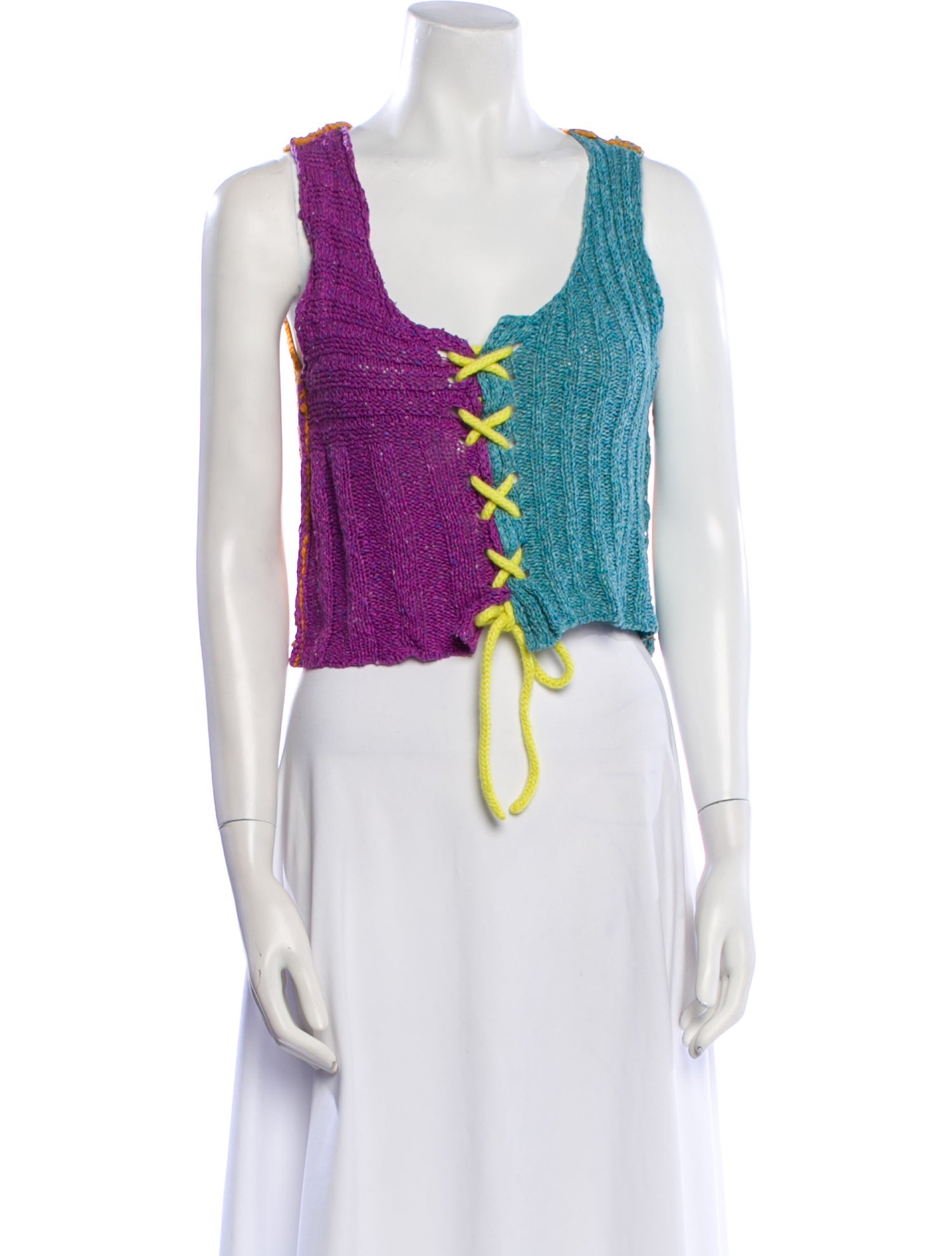 The Elder Statesman Colorblock Pattern Scoop Neck Crop Top