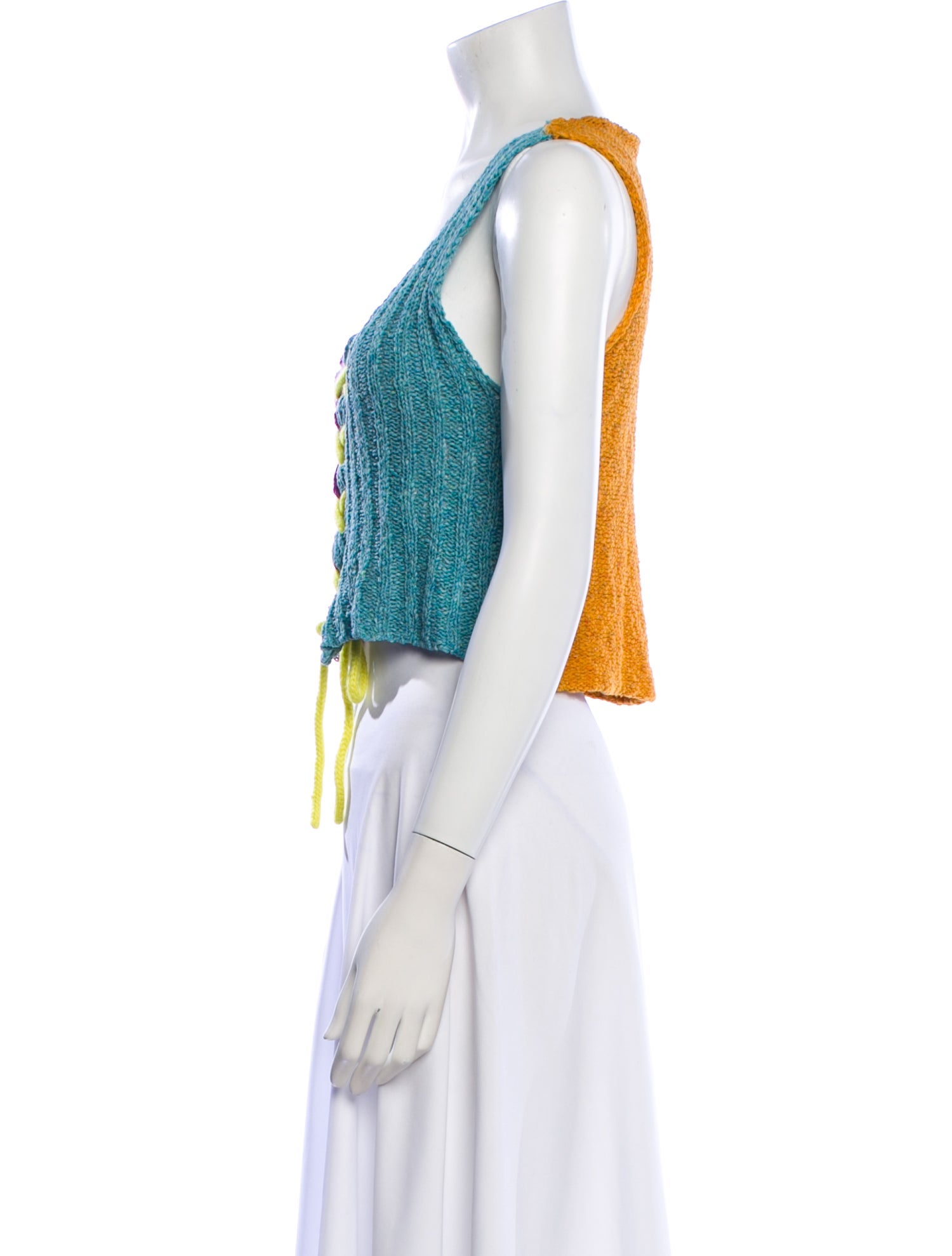 The Elder Statesman Colorblock Pattern Scoop Neck Crop Top