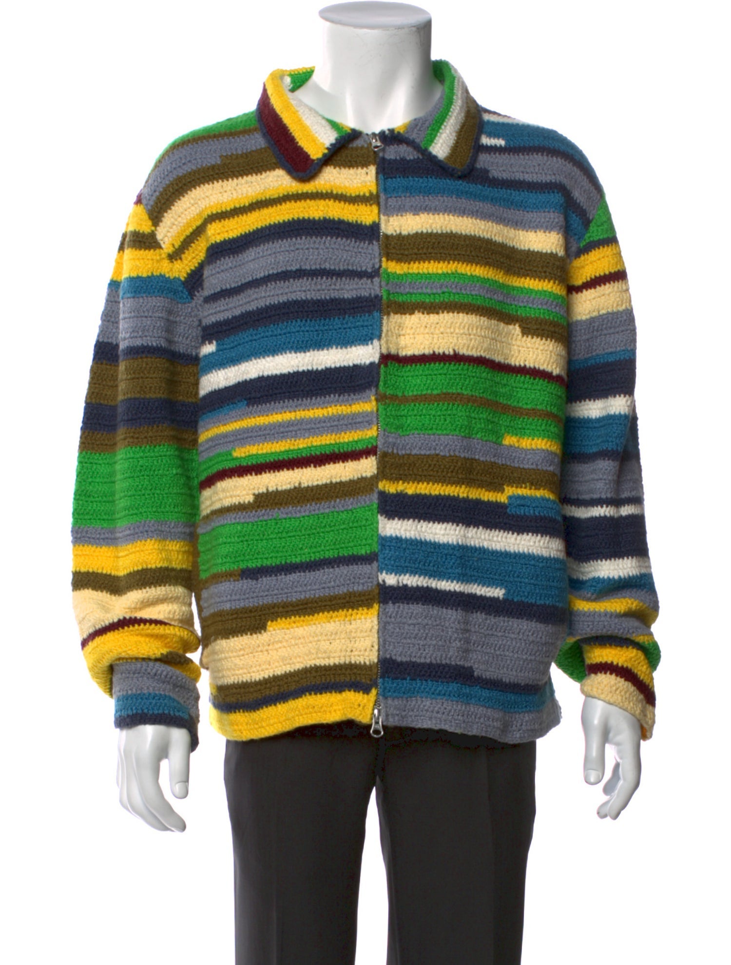 The Elder Statesman Striped Collar Polo Sweater