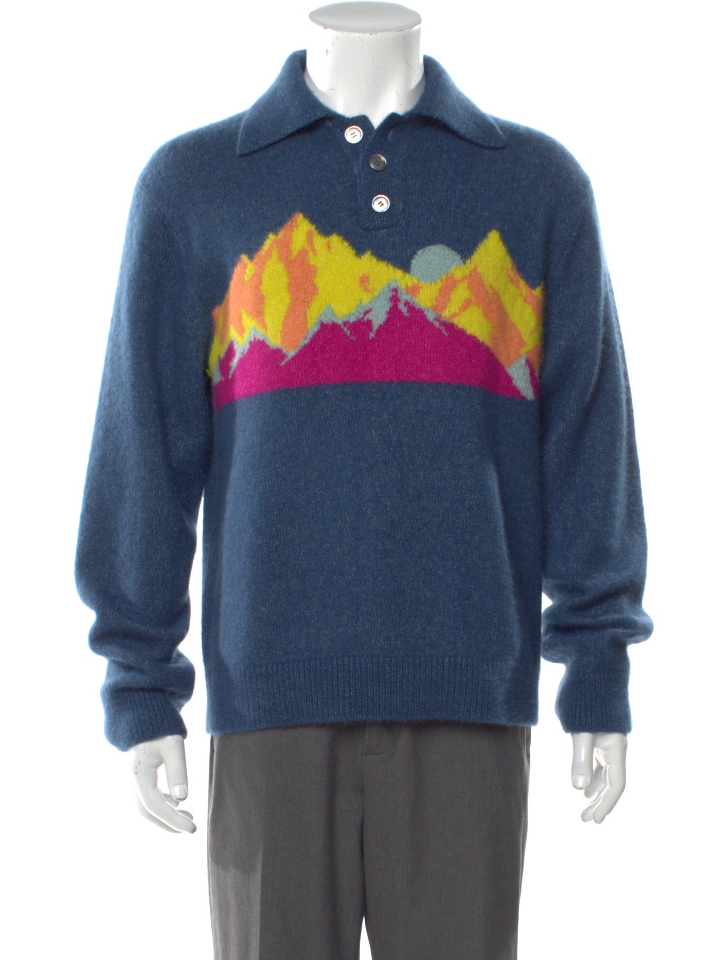 The Elder Statesman Cashmere Graphic Print Polo Sweater
