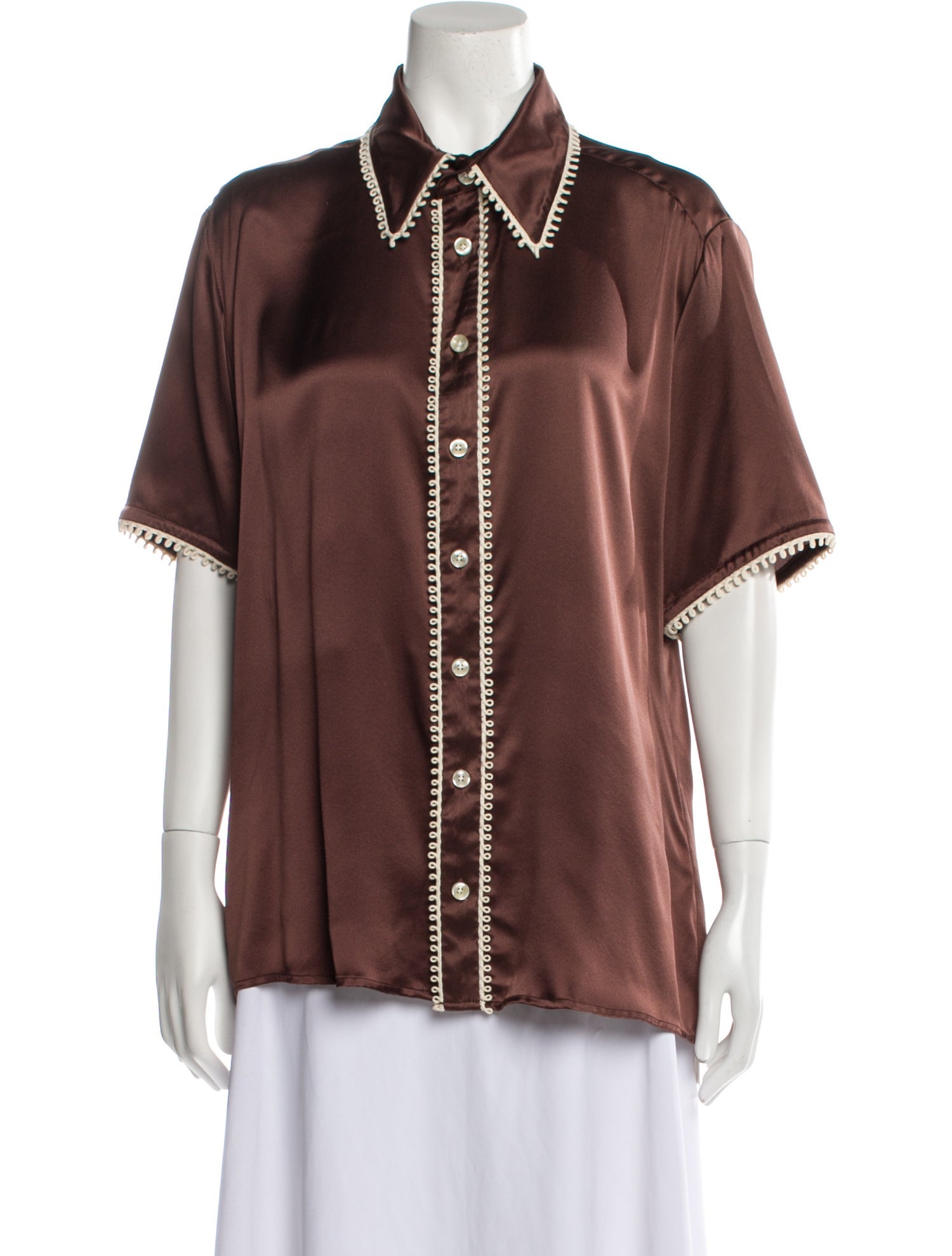 Tanner Fletcher Silk Short Sleeve Button-Up Top