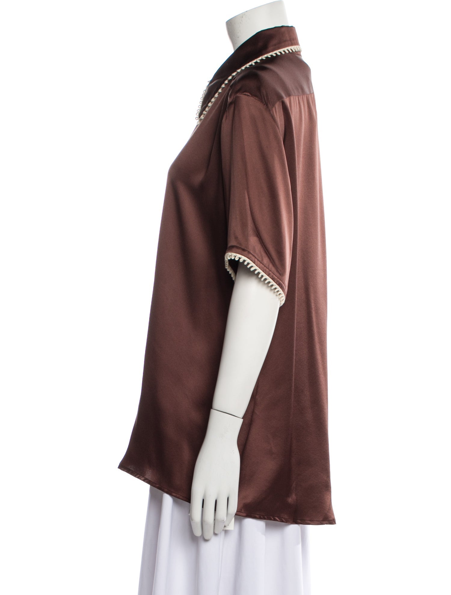 Tanner Fletcher Silk Short Sleeve Button-Up Top