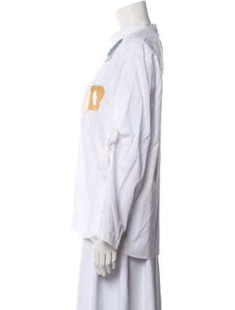 Toga Archives Graphic Print Mock Neck Button-Up Top