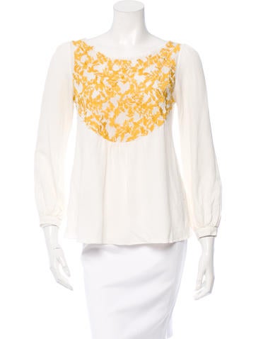 Thakoon Embroidered Crepe Blouse