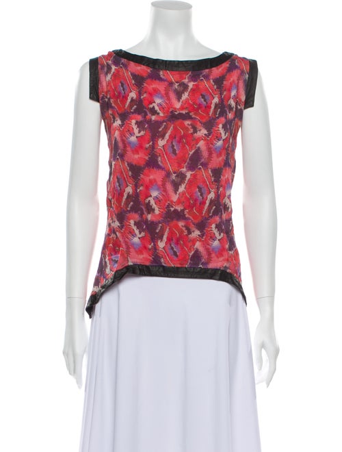 Thakoon Floral Print Bateau Neckline Top Red