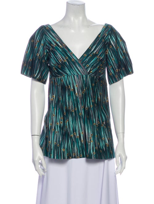 Thakoon Striped V-Neck Blouse Green
