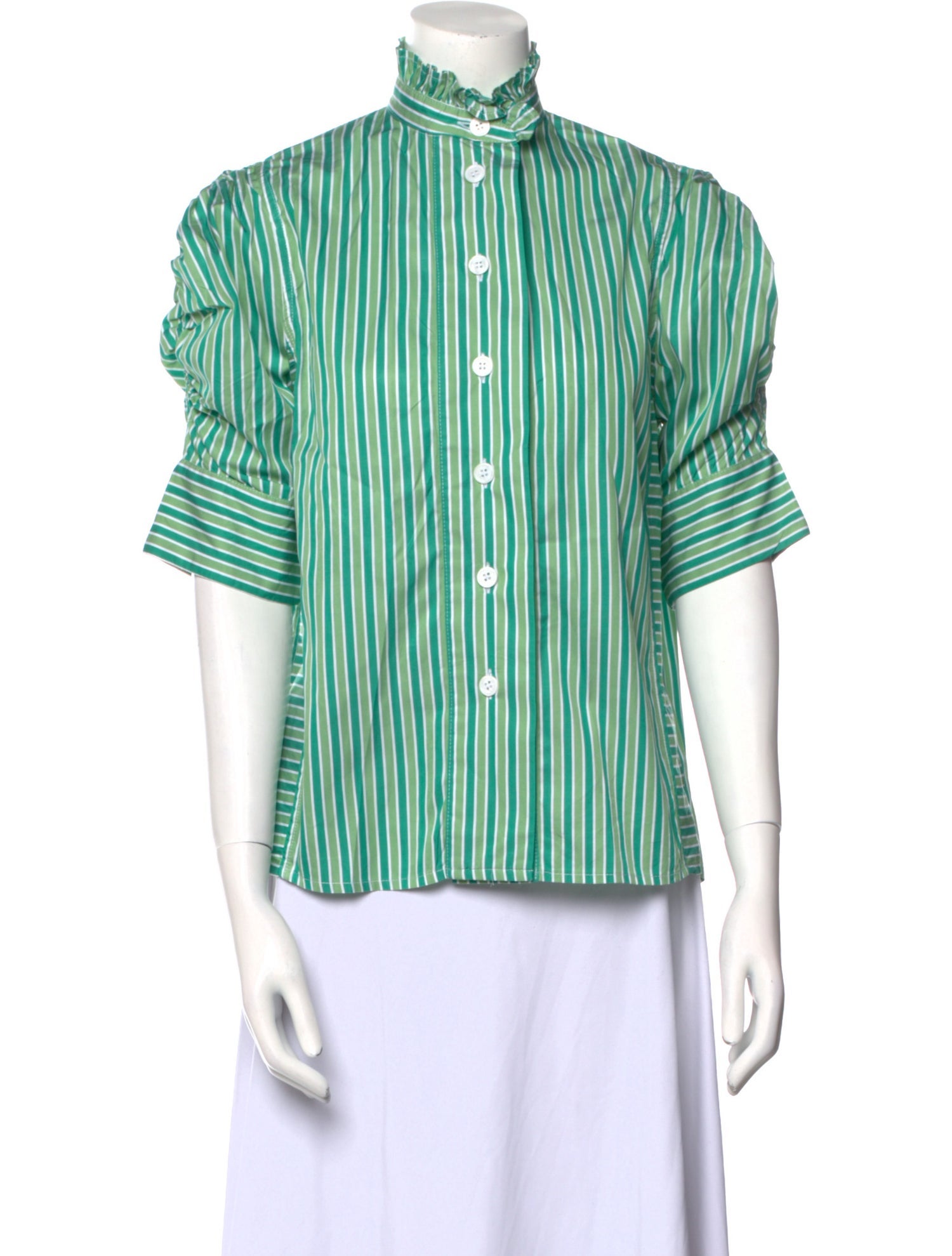 Thierry Colson Striped Mock Neck Button-Up Top