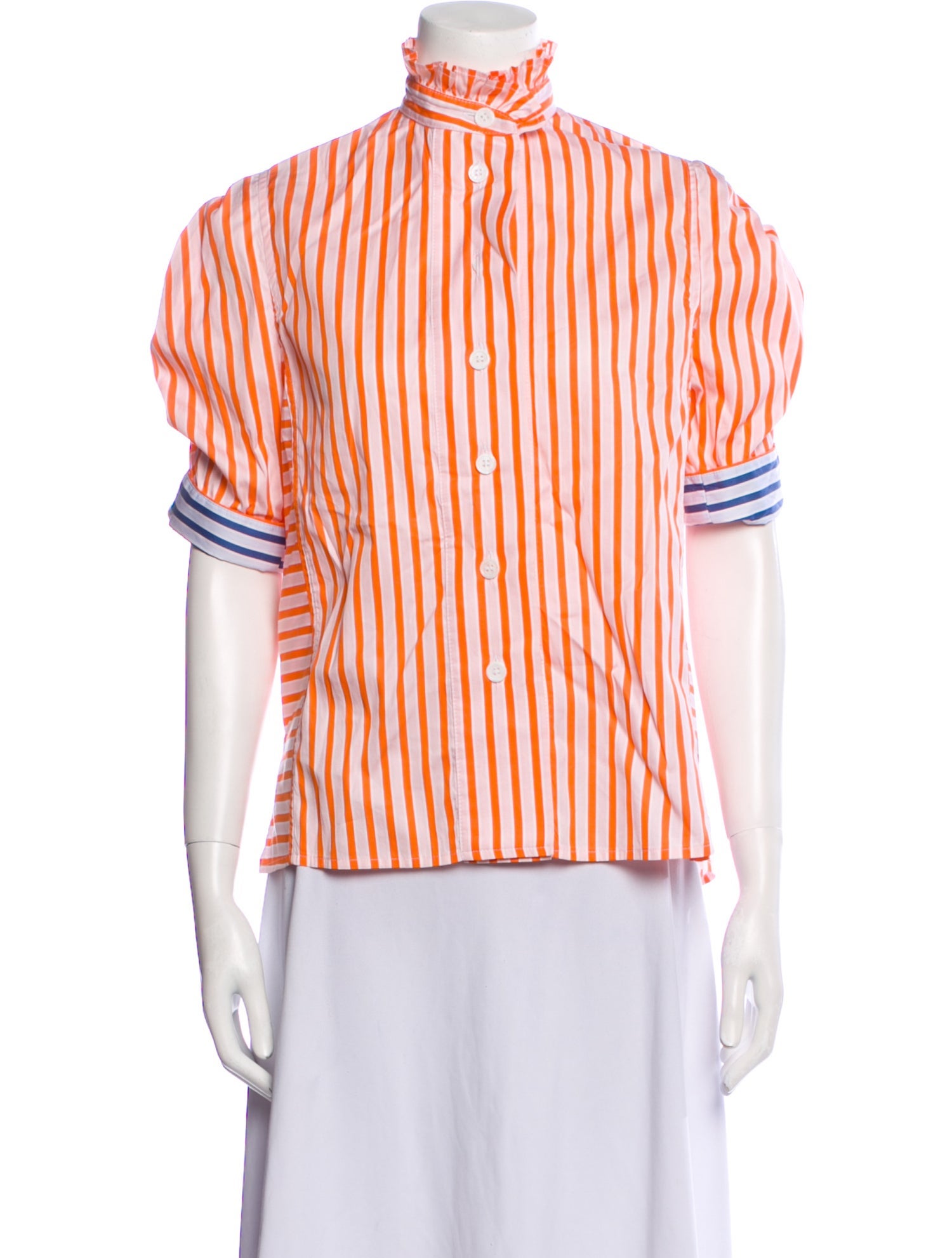 Thierry Colson Striped Mock Neck Blouse