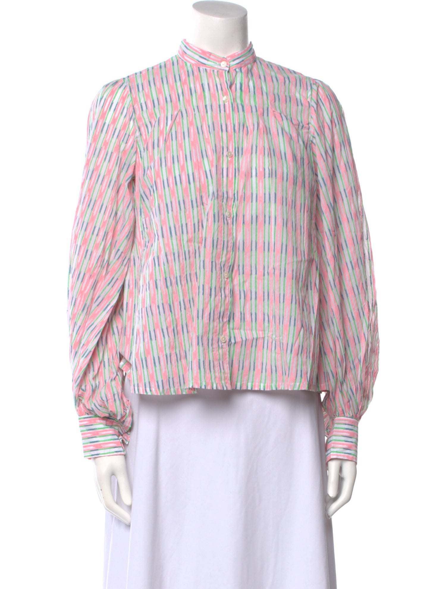 Thierry Colson Striped Mock Neck Blouse