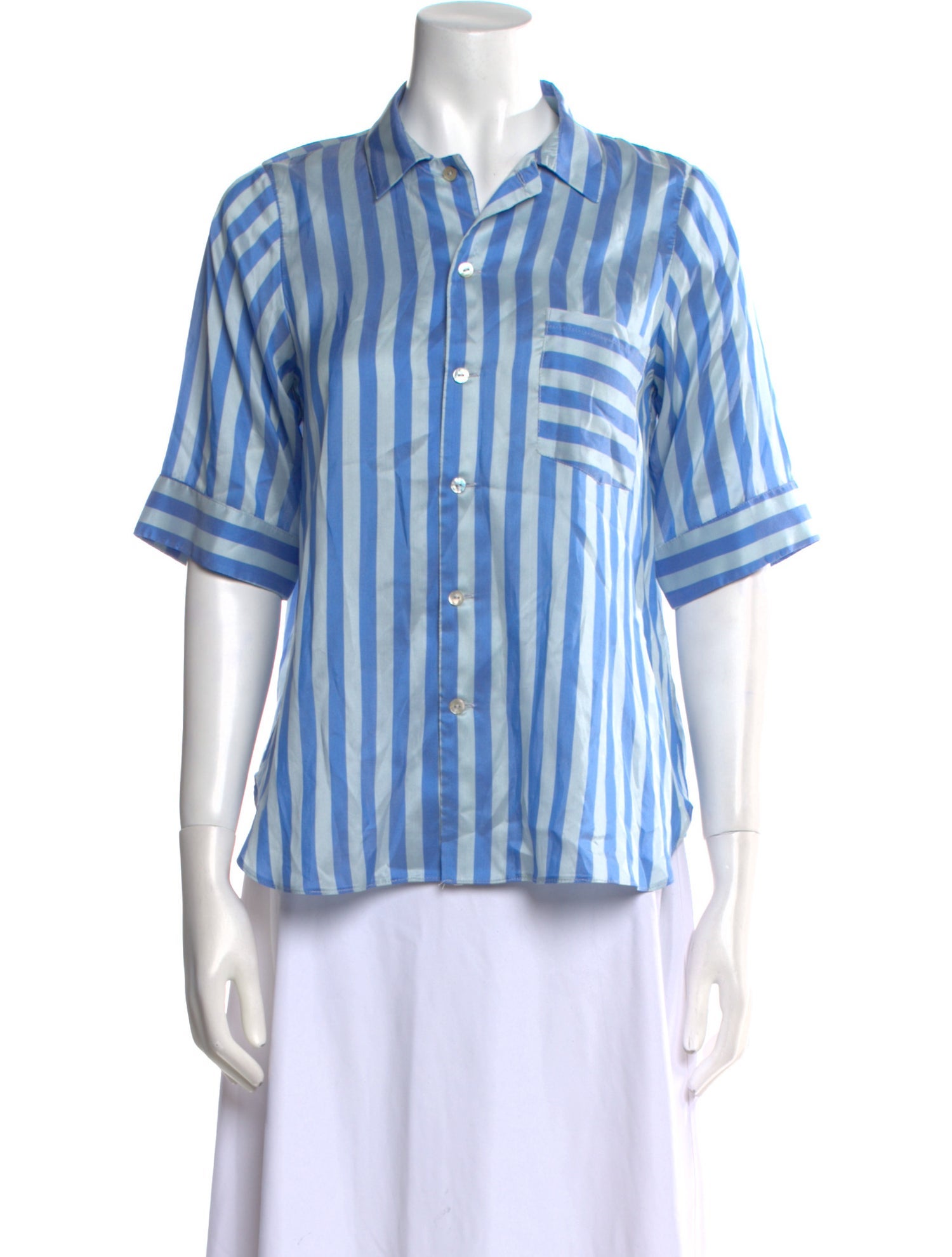 Thierry Colson Silk Striped Button-Up Top