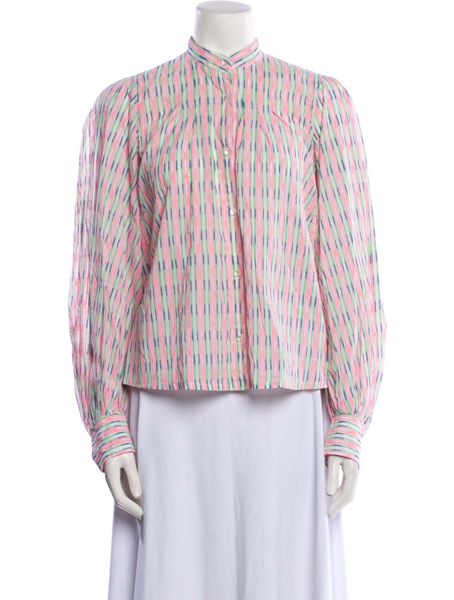 Thierry Colson Striped Mock Neck Button-Up Top w/ Tags