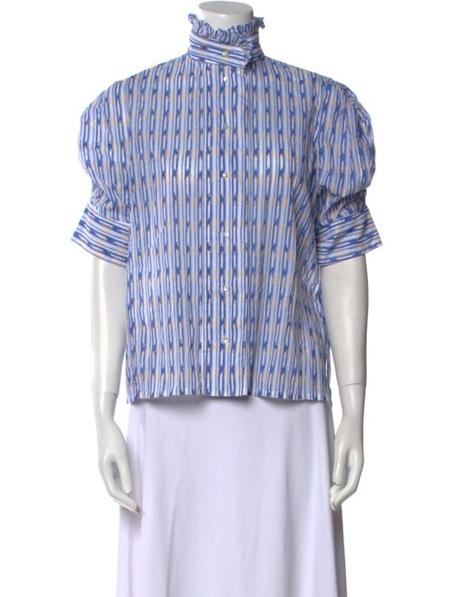 Thierry Colson Striped Mock Neck Button-Up Top