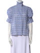 Thierry Colson Striped Mock Neck Button-Up Top