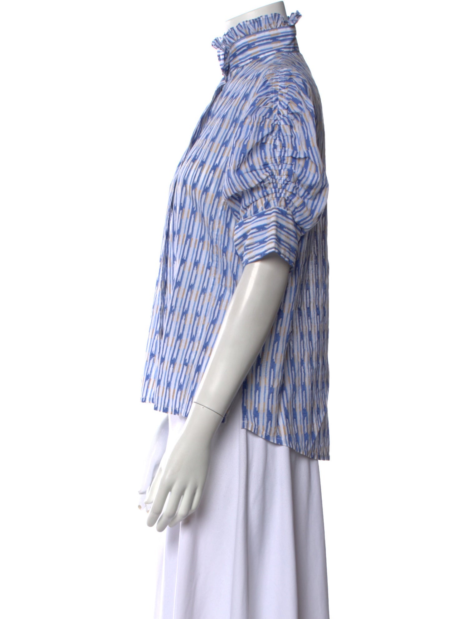 Thierry Colson Striped Mock Neck Button-Up Top