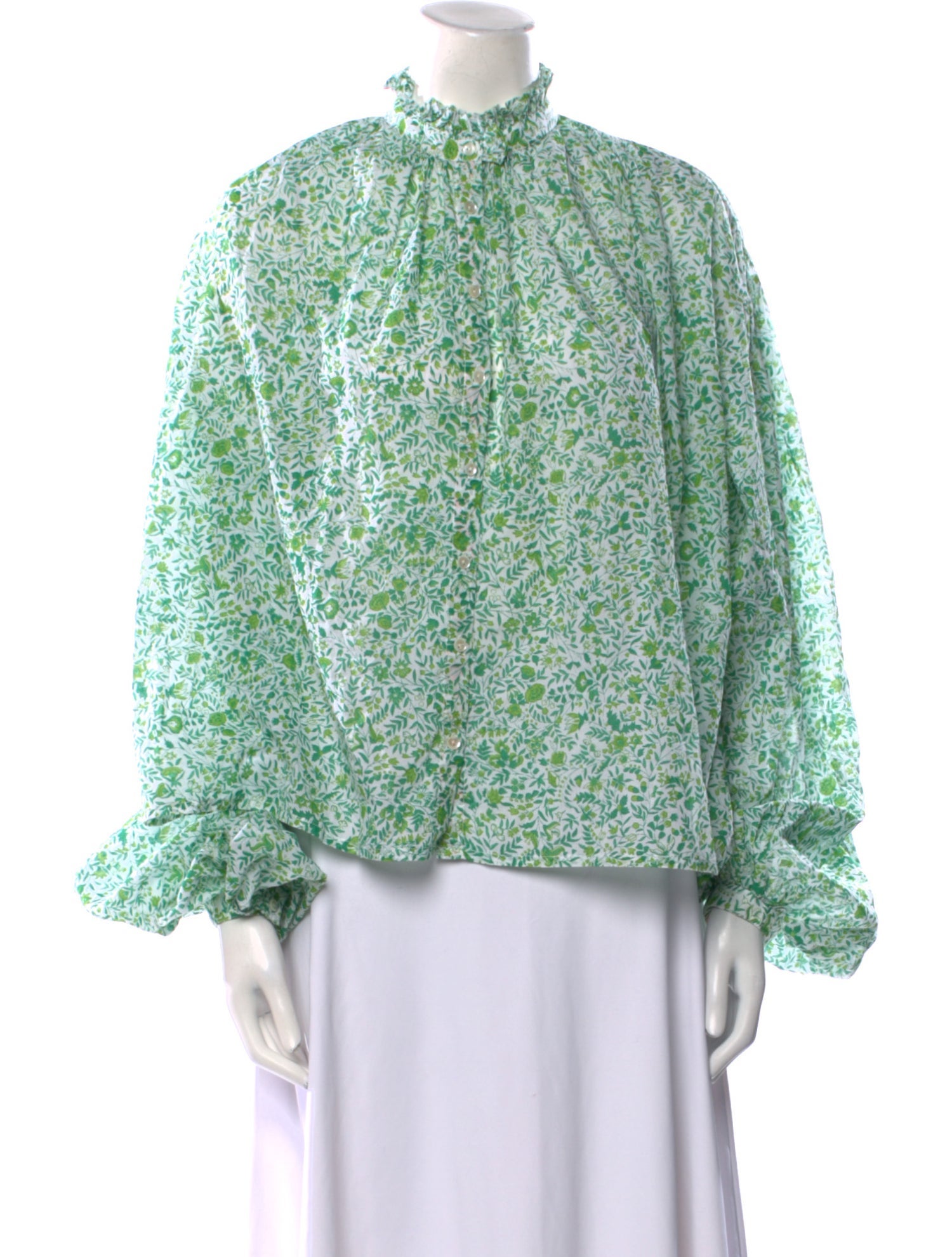 Thierry Colson Floral Print Mock Neck Blouse