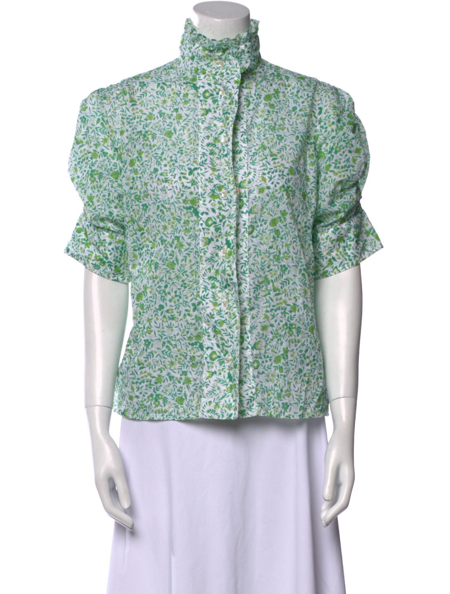 Thierry Colson Floral Print Mock Neck Blouse