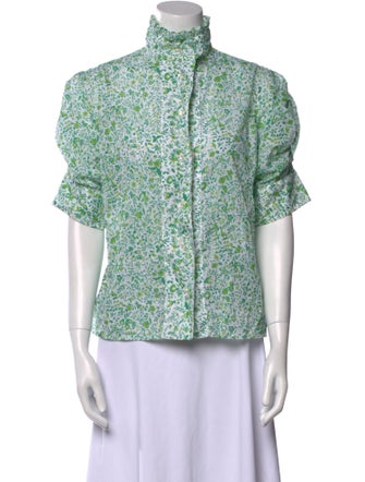 Thierry Colson Floral Print Mock Neck Blouse