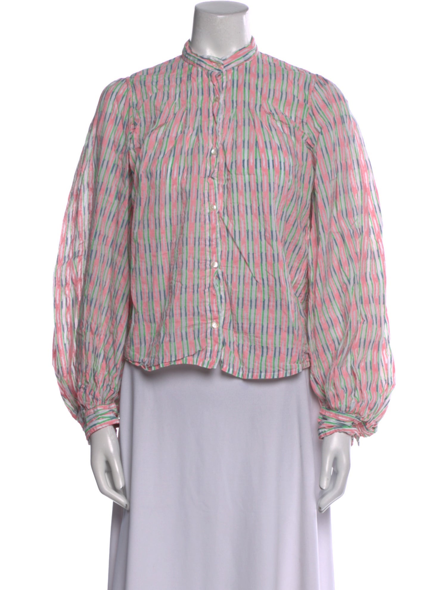 Thierry Colson Striped Mock Neck Button-Up Top