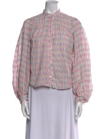 Thierry Colson Striped Mock Neck Button-Up Top