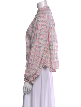 Thierry Colson Striped Mock Neck Button-Up Top