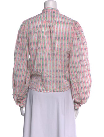 Thierry Colson Striped Mock Neck Button-Up Top