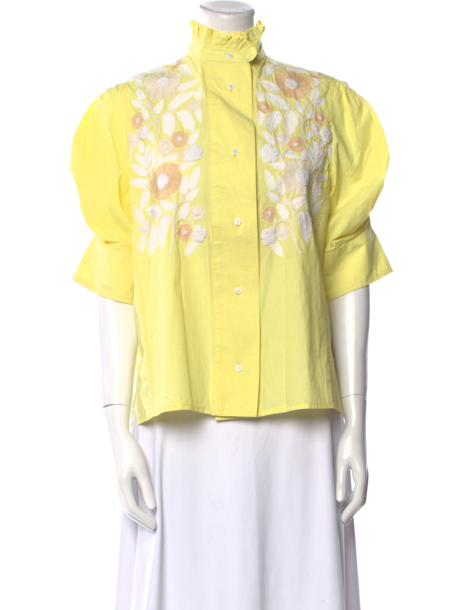 Thierry Colson Floral Print Mock Neck Button-Up Top