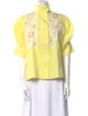 Thierry Colson Floral Print Mock Neck Button-Up Top