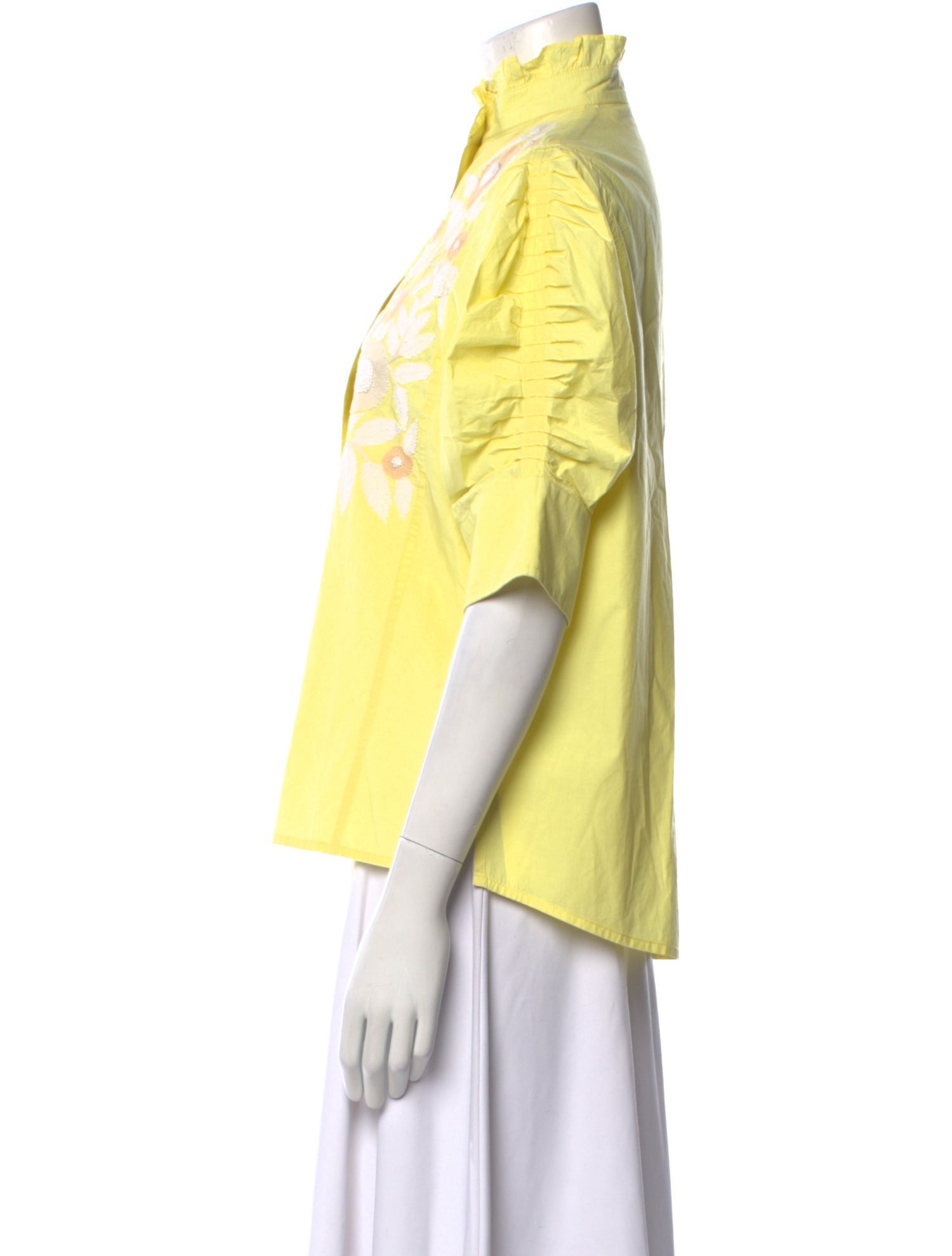 Thierry Colson Floral Print Mock Neck Button-Up Top