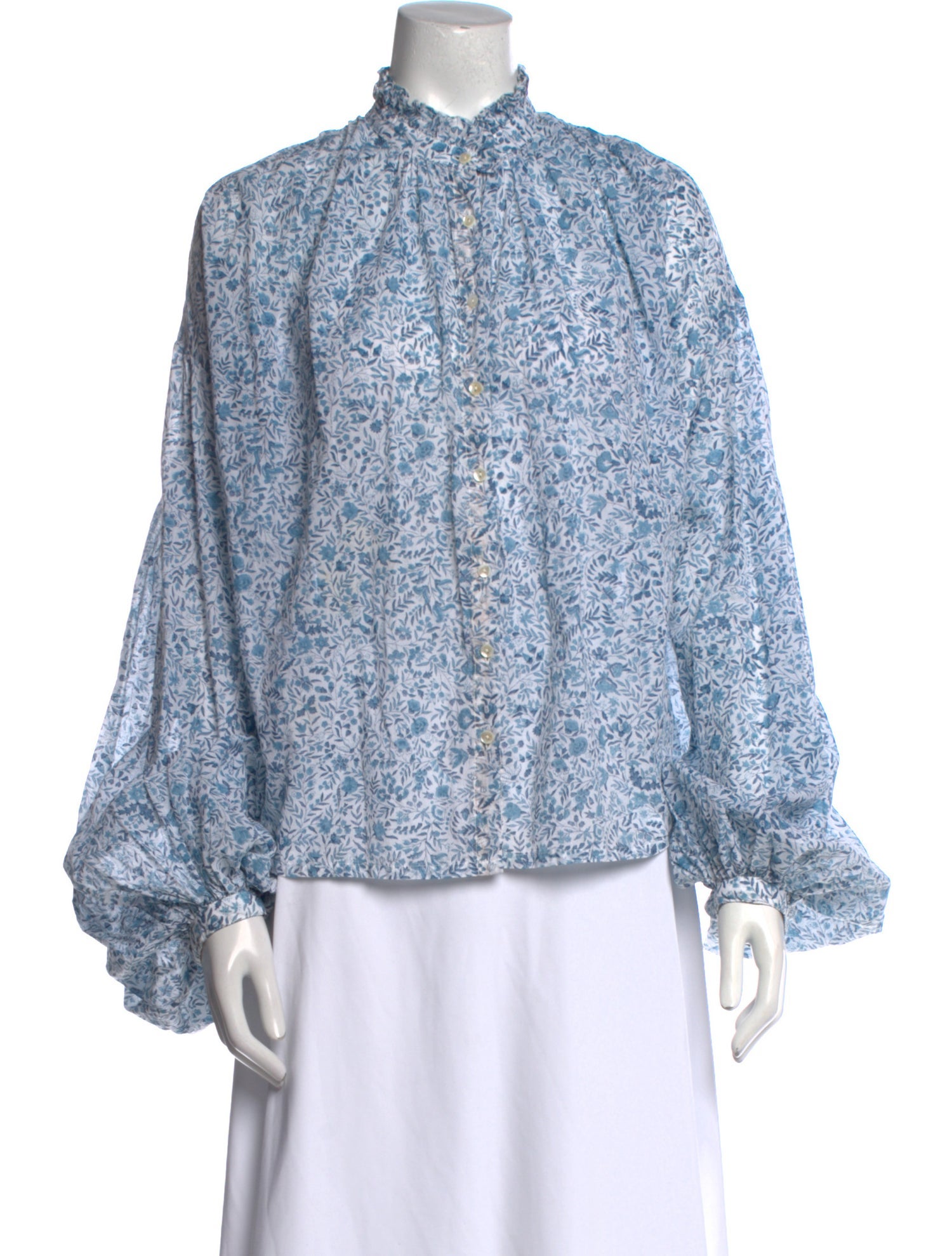 Thierry Colson Floral Print Mock Neck Blouse