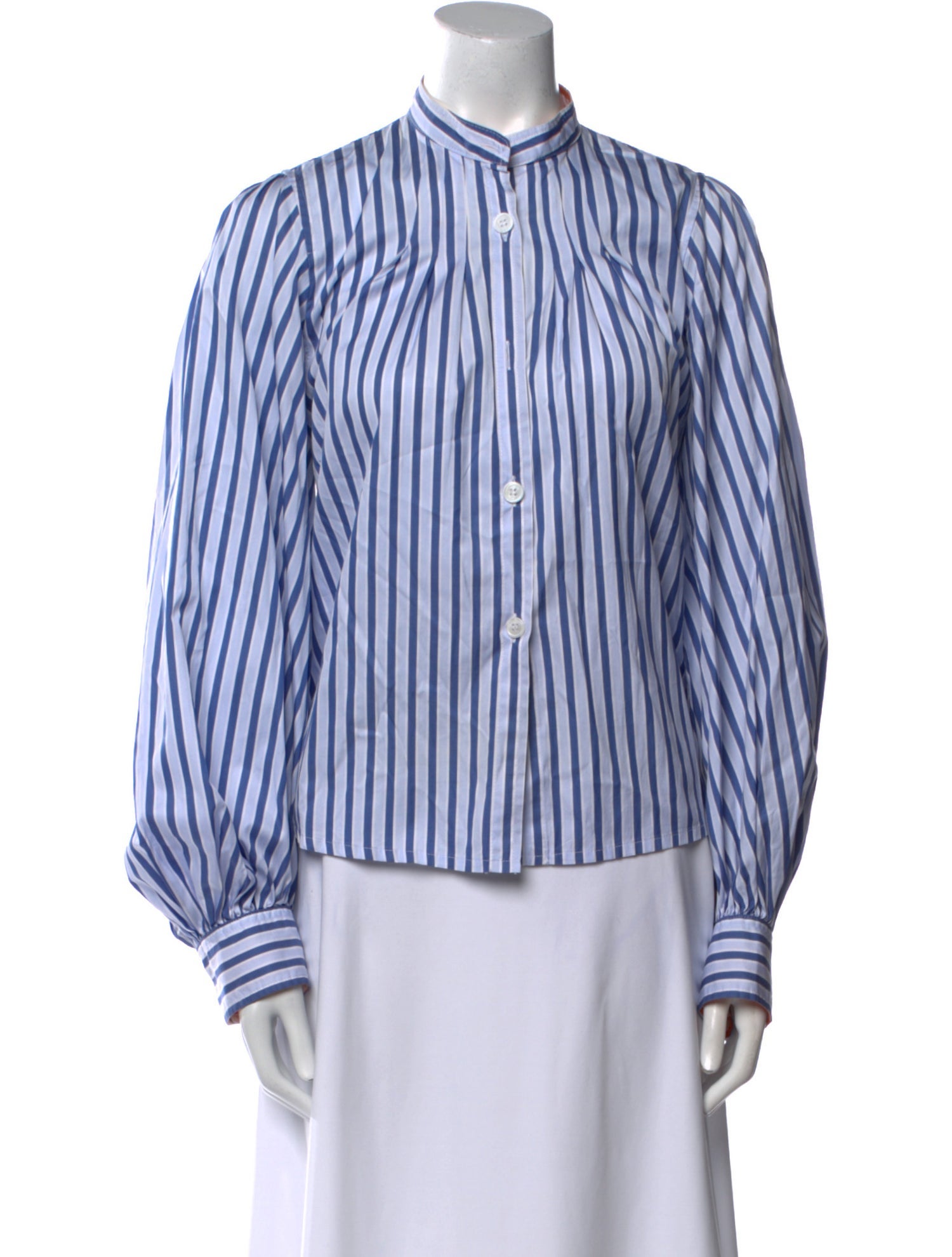Thierry Colson Striped Mock Neck Button-Up Top