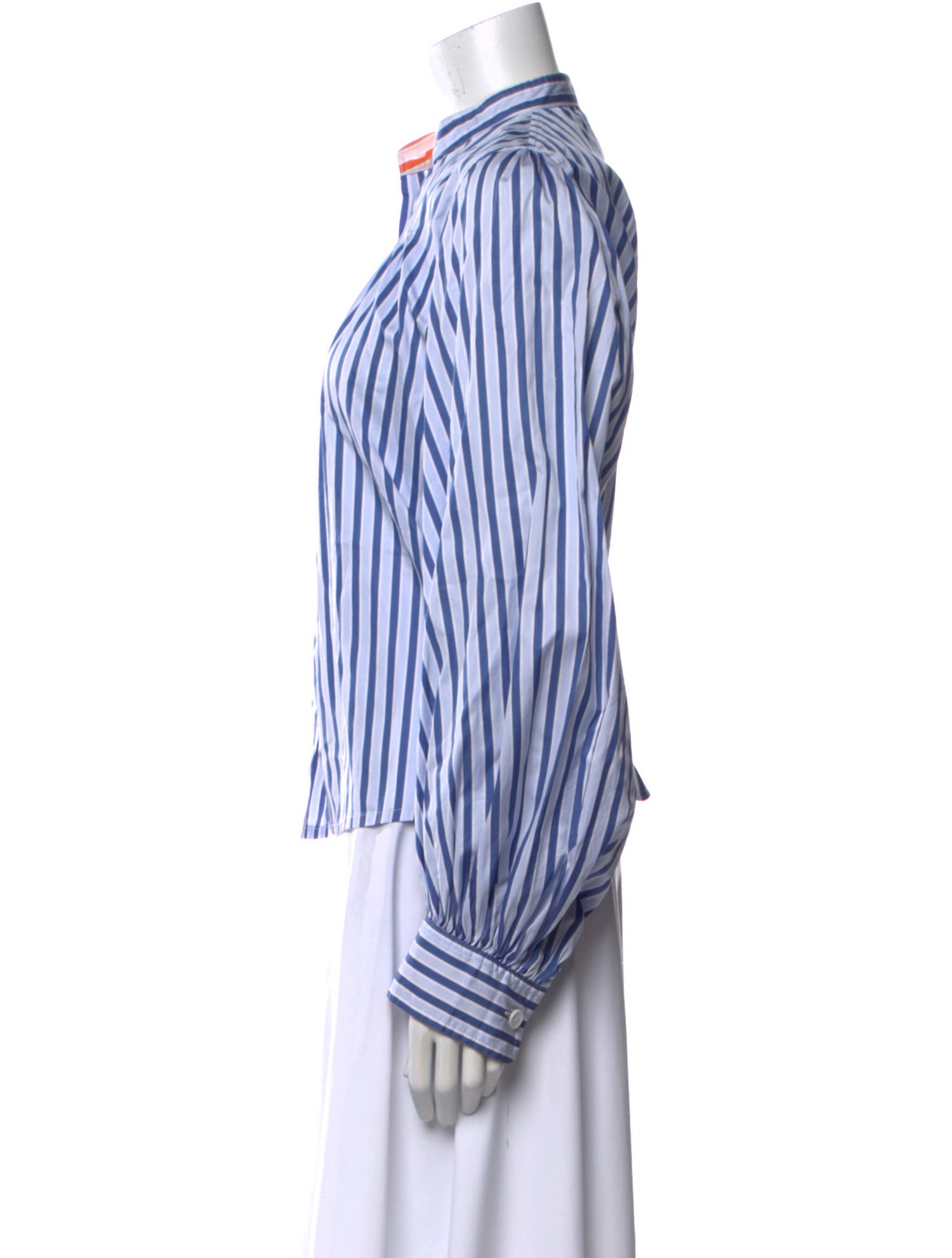 Thierry Colson Striped Mock Neck Button-Up Top
