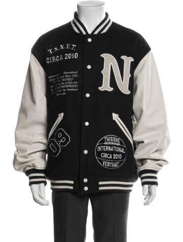 Pre-owned Thisisneverthat Printed Varsity Jacket In Black