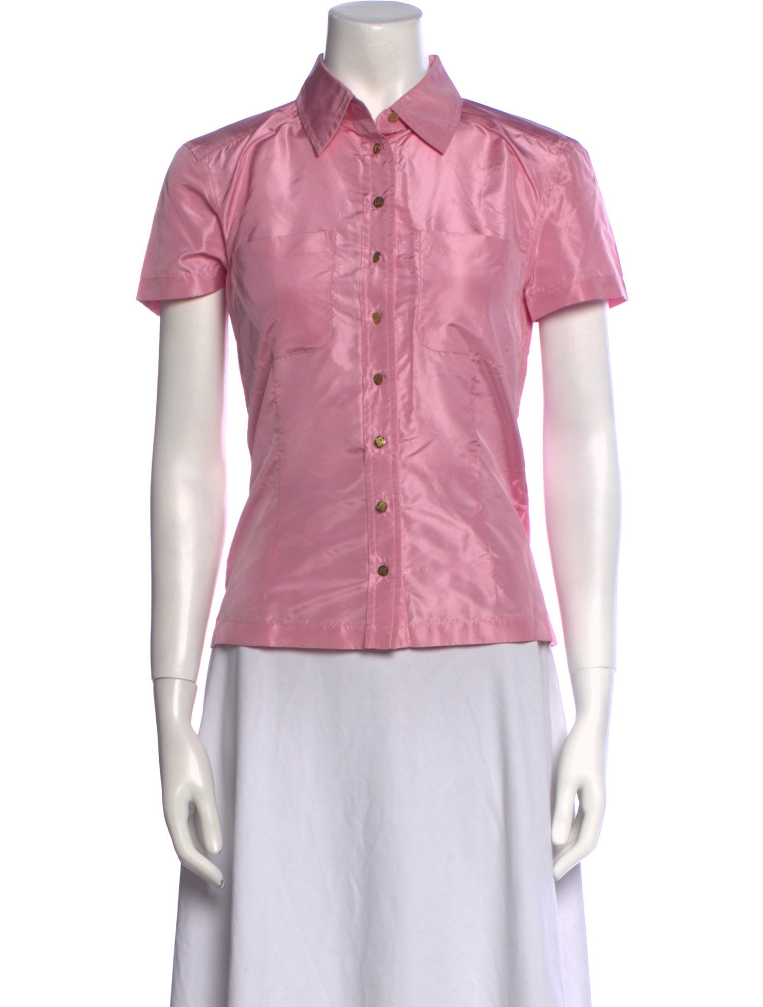 Wathne Silk Short Sleeve Button-Up Top