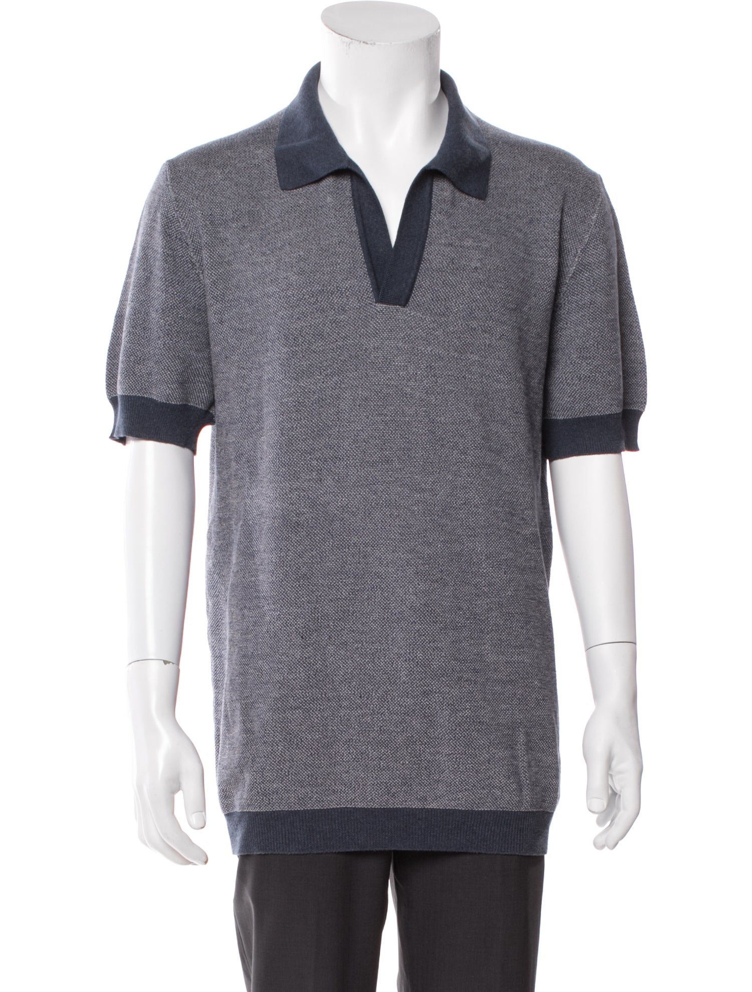 Thom Sweeney Colorblock Pattern V-Neck Polo Shirt