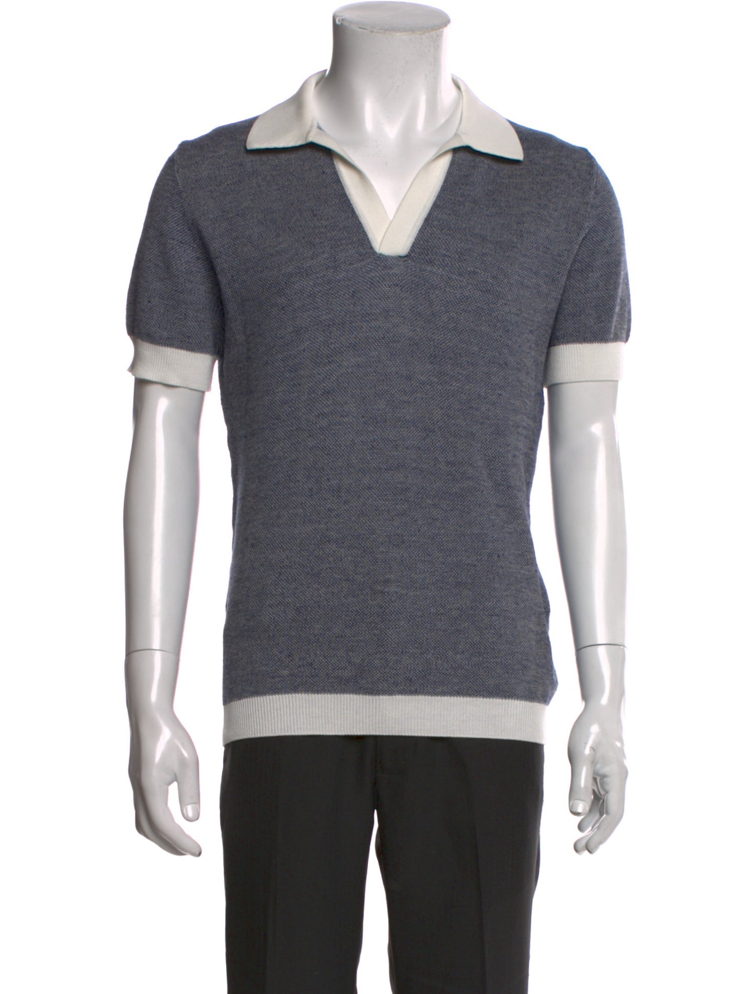 Thom Sweeney Colorblock Pattern V-Neck Polo Shirt