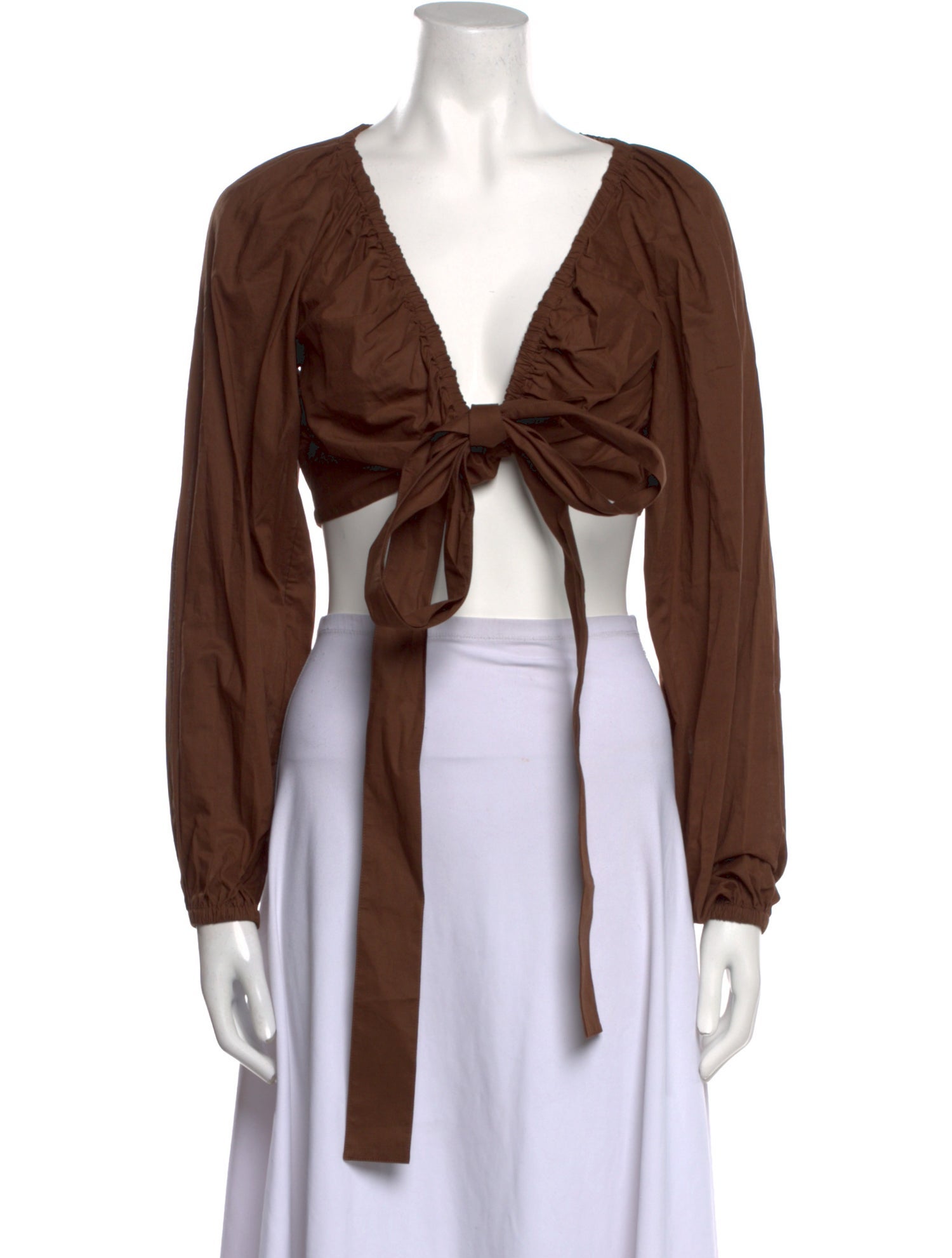 Three Graces London Plunge Neckline Long Sleeve Crop Top