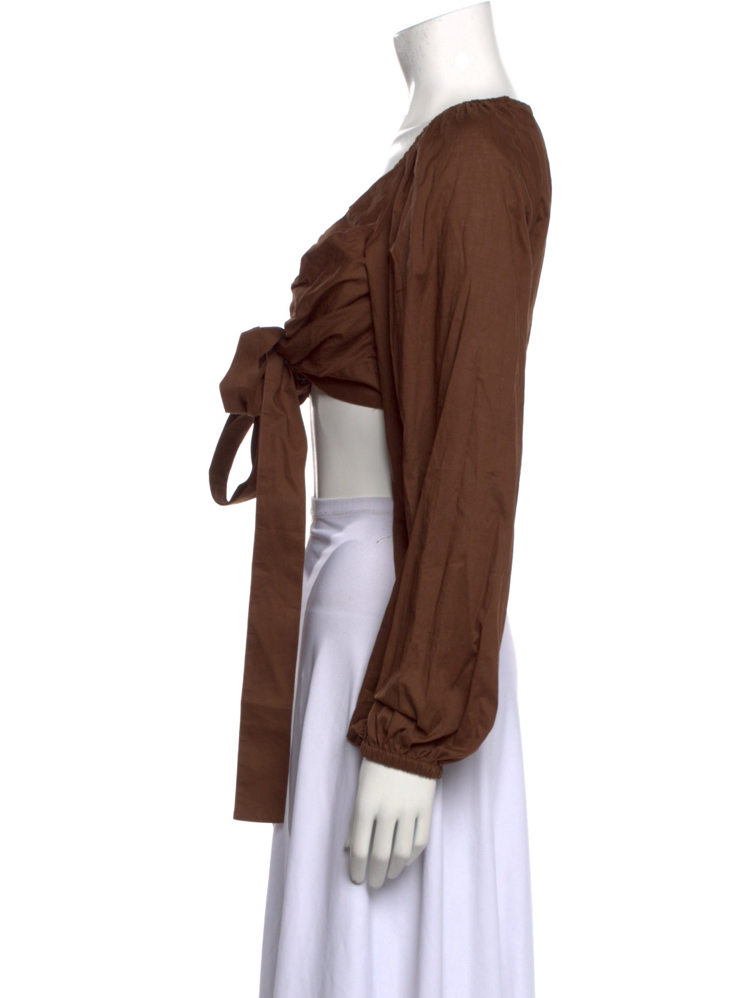 Three Graces London Plunge Neckline Long Sleeve Crop Top