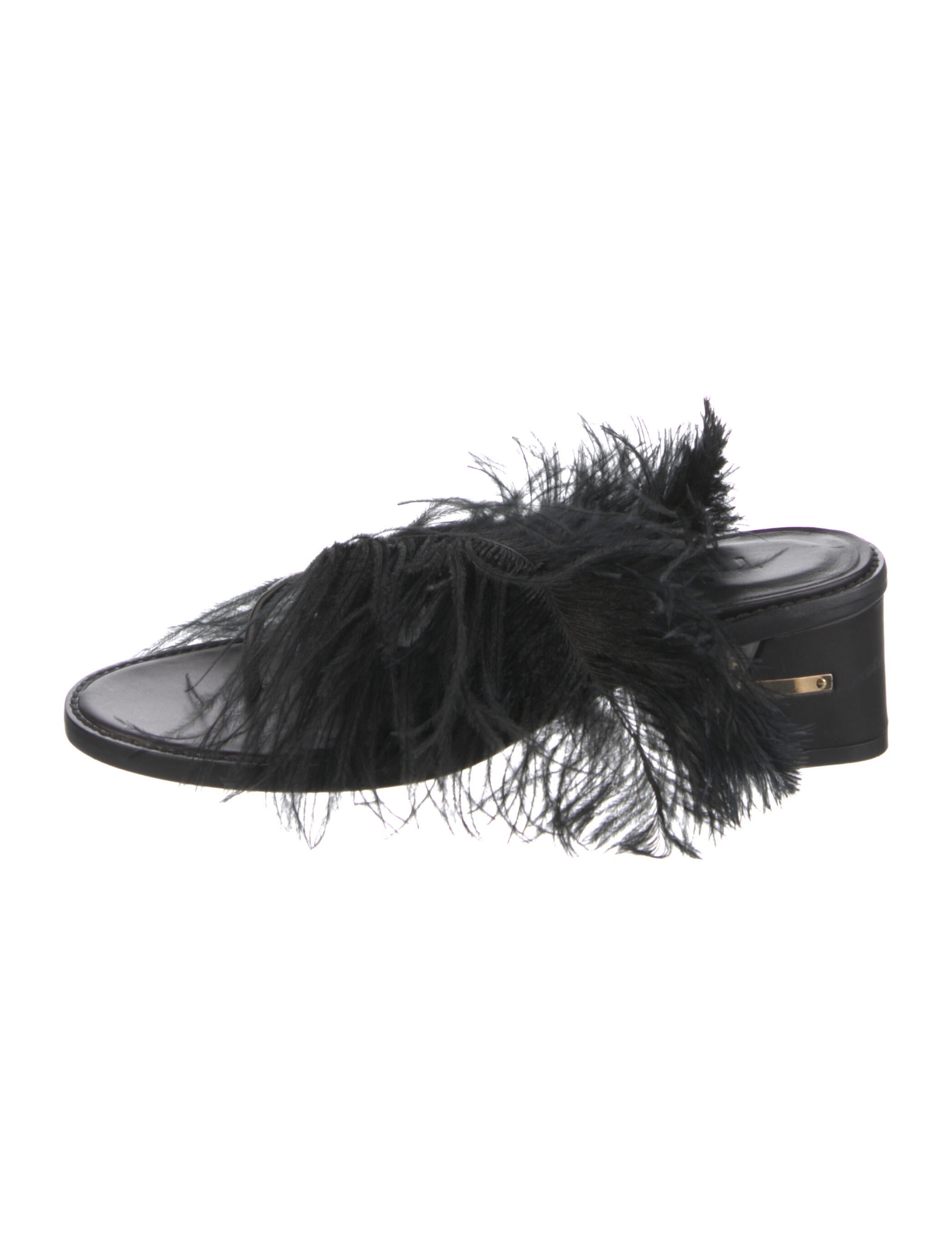 Tibi Leather Feather Trim Slides