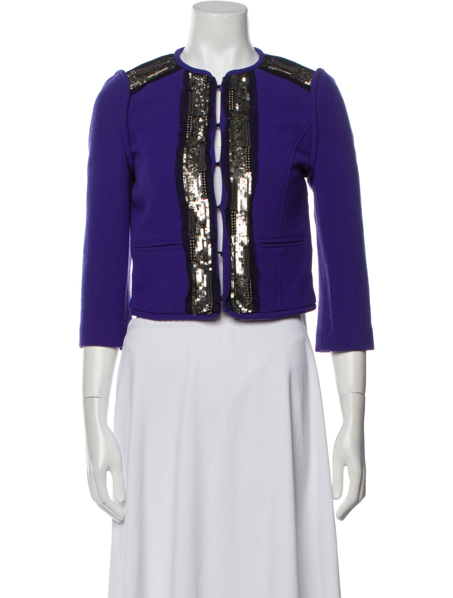 Tibi Virgin Wool Colorblock Pattern Evening Jacket