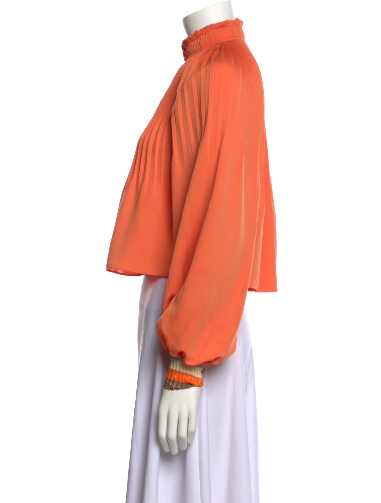 Tibi Mock Neck Long Sleeve Crop Top Orange Tops, Clothing