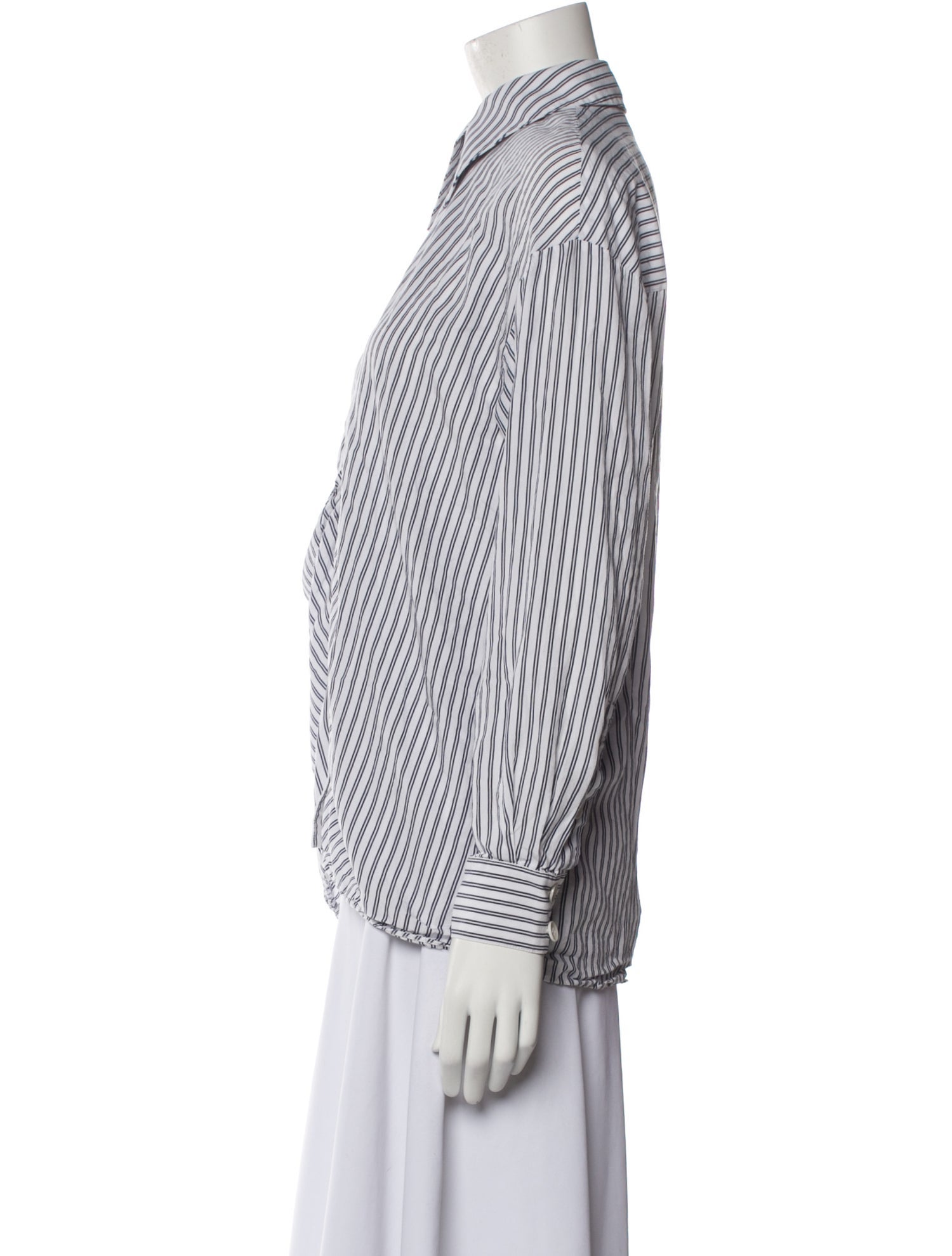 Tibi Striped Long Sleeve Button-Up Top