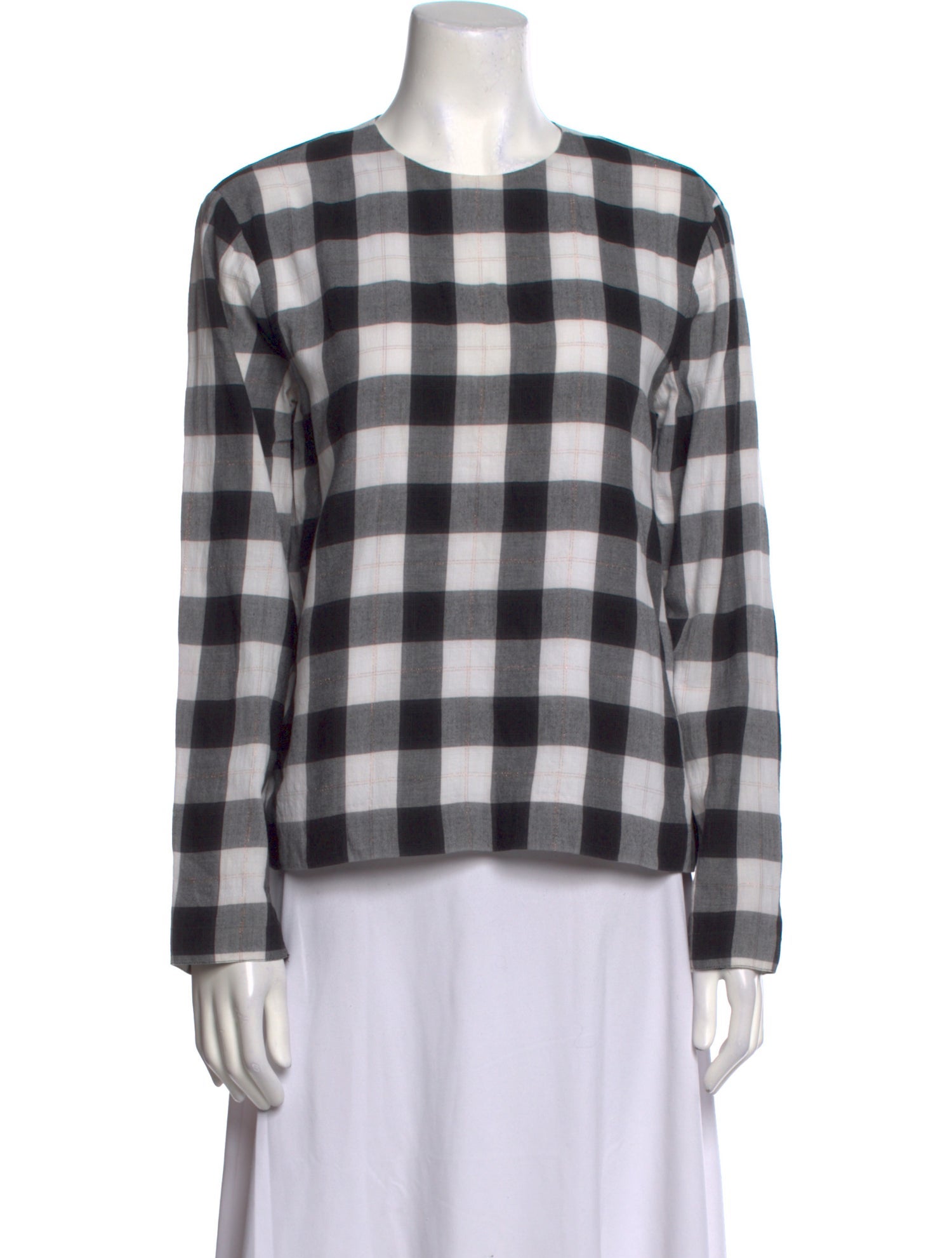 Tibi Plaid Print Crew Neck Top