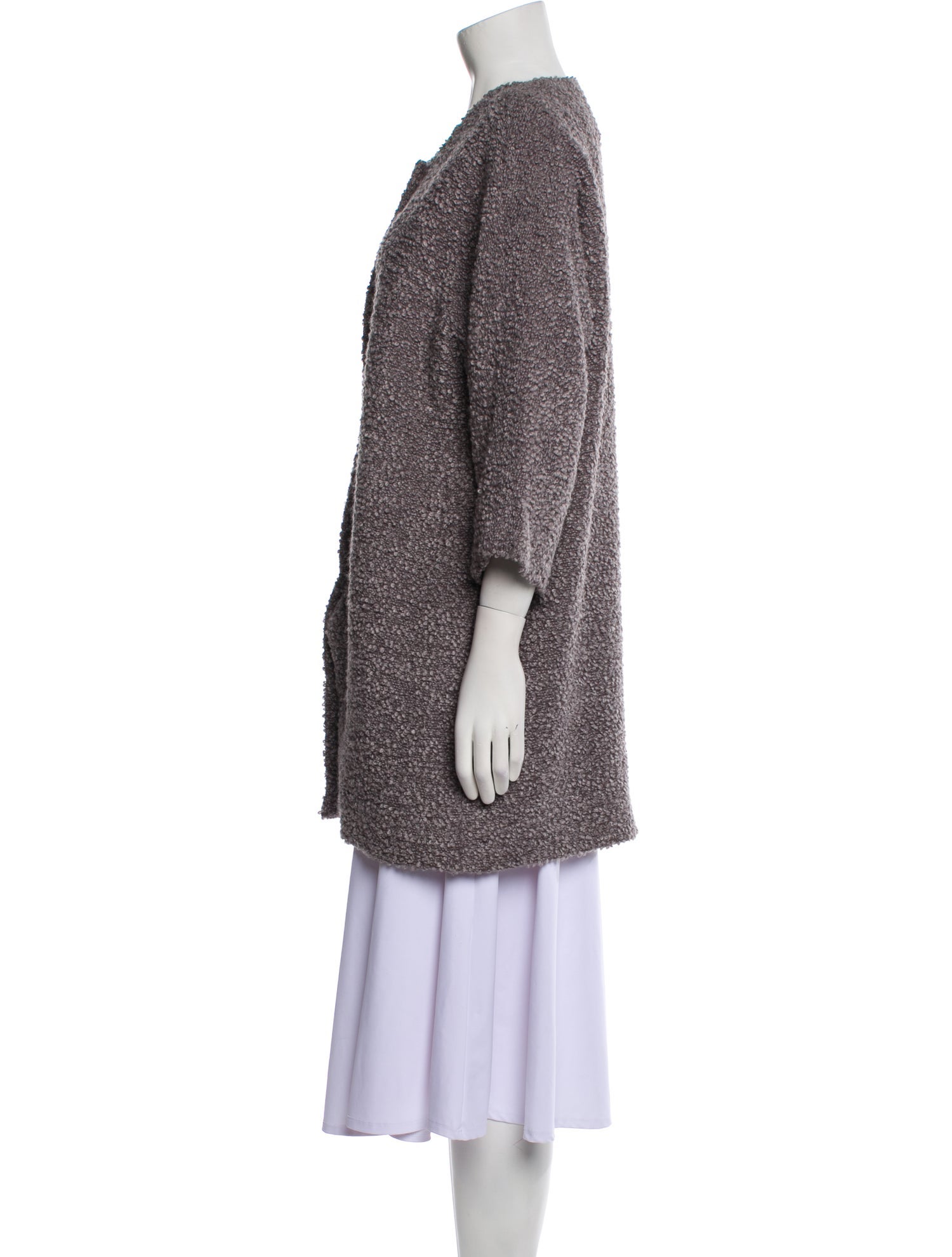 Tibi Virgin Wool Tweed Pattern Faux Fur Coat