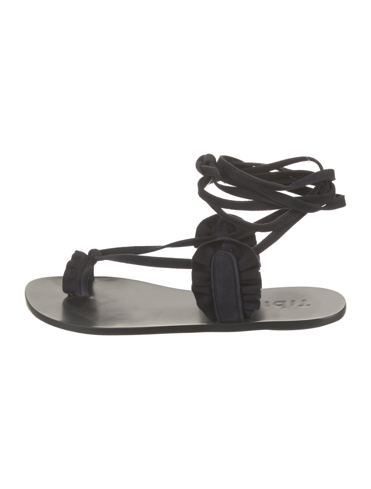 Tibi Suede Ruffle Embellishment Gladiator Sandals